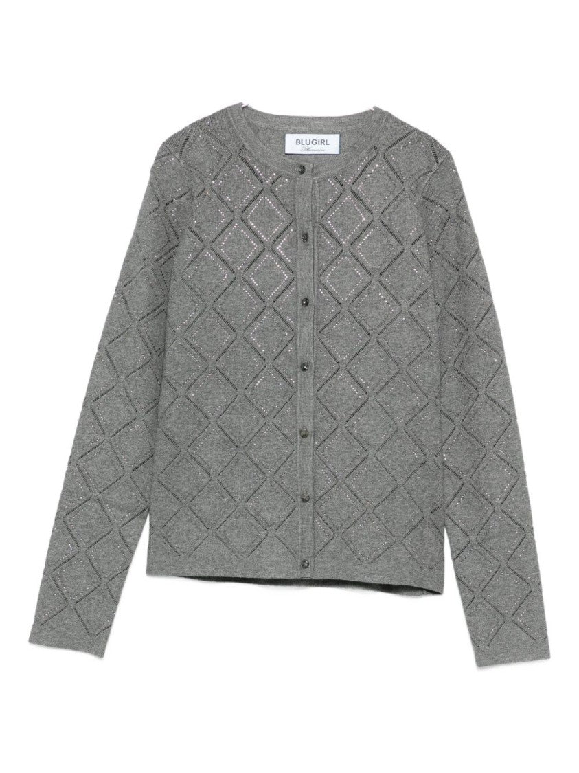Blugirl Diamond-Patterned Grey Knit Cardigan