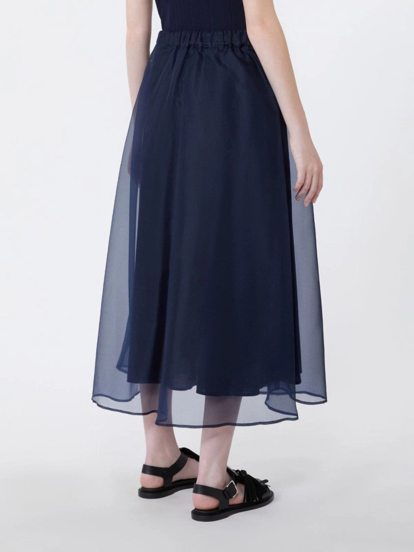 Max Mara Midi Skirt With Sheer Overlay And Elastic Waistband