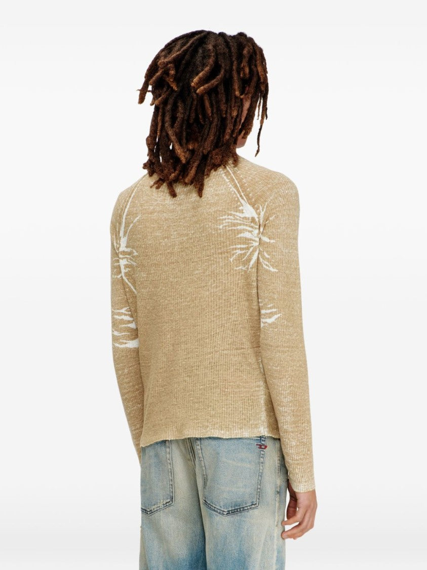 Diesel Beige V-Neck Ribbed Button Sweater