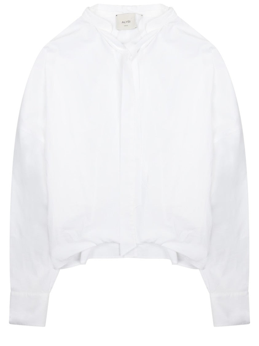 Alysi Cropped Boxy Neckline Bow Shirt