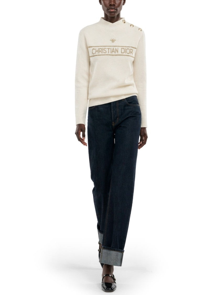 Dior Creamy Knit Sweater With Decorative Gold Buttons
