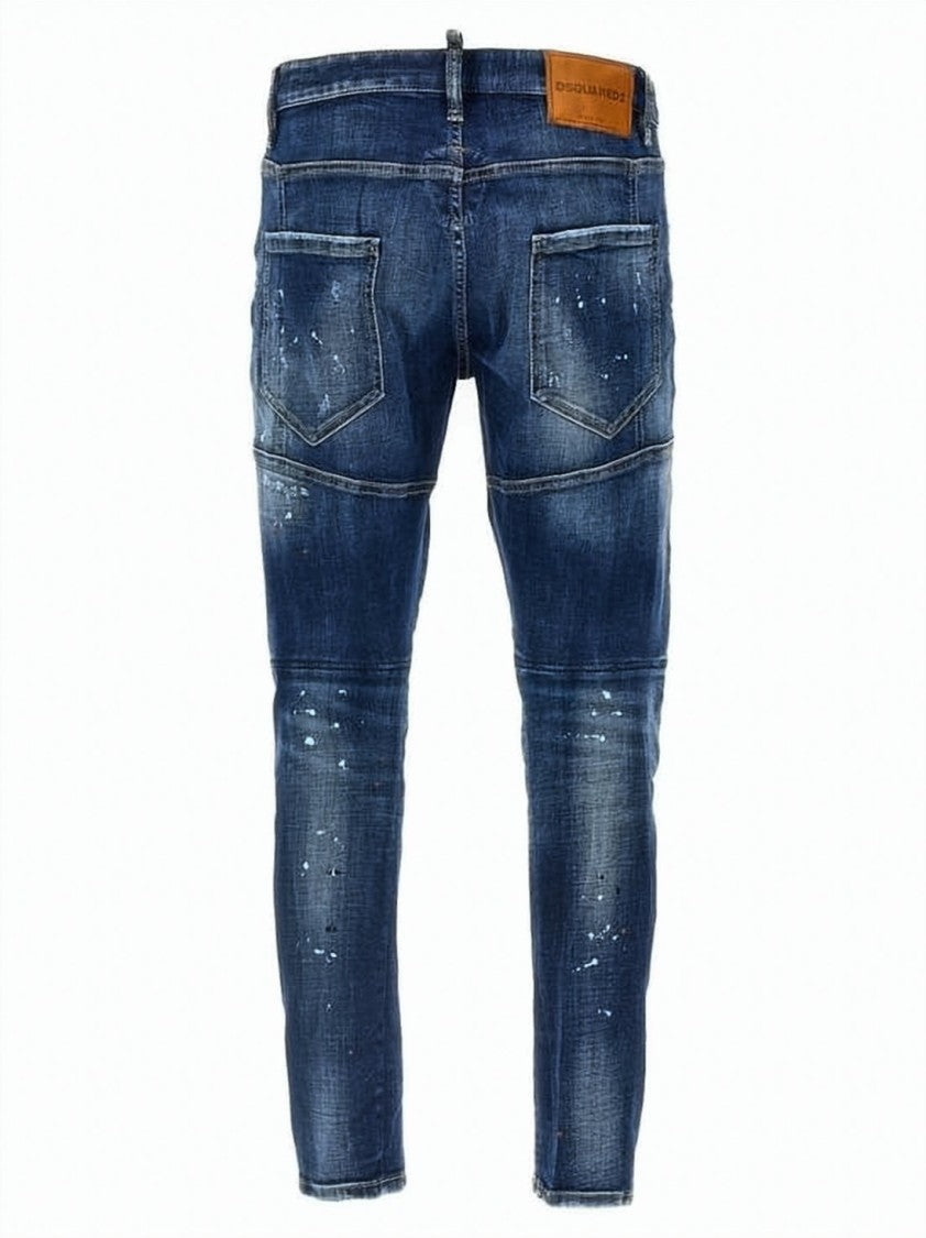 Dsquared2 Slim Fit Distressed Denim Pants With Tapered Leg