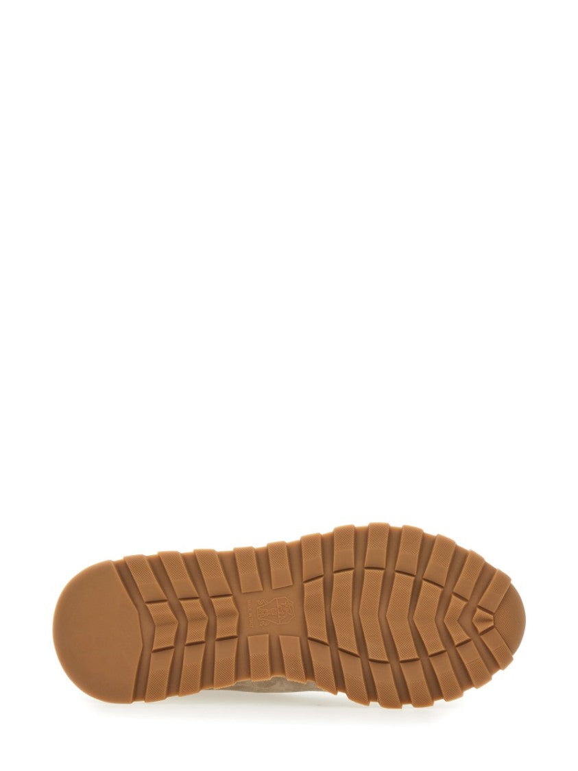 Brunello Cucinelli Suede Sneakers With Metallic Tab And Gum Sole