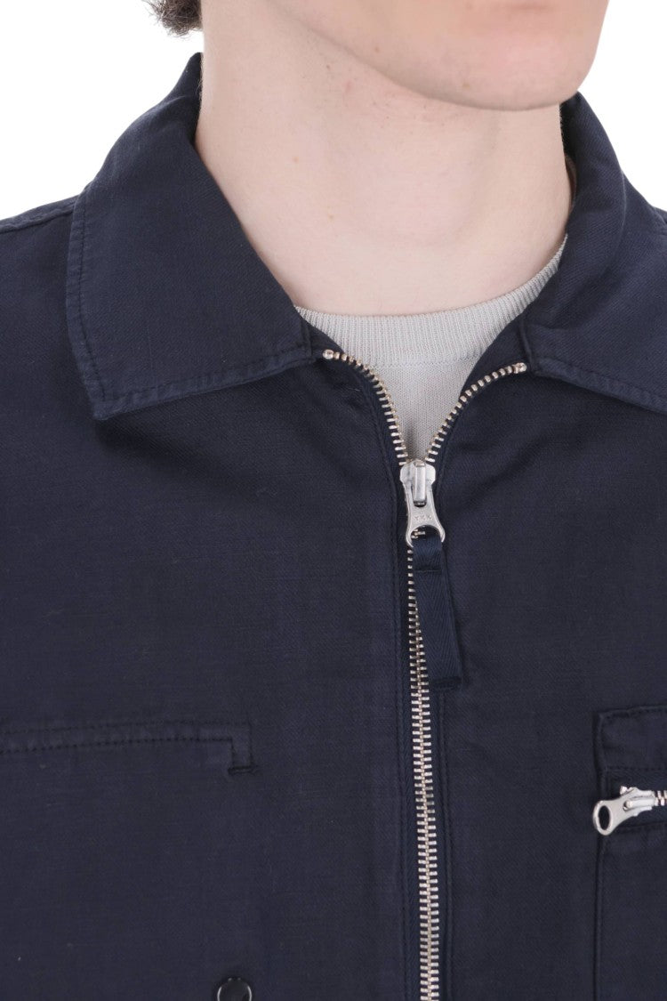 C.P. Company Blue Cotton-Linen Zip Overshirt Jacket
