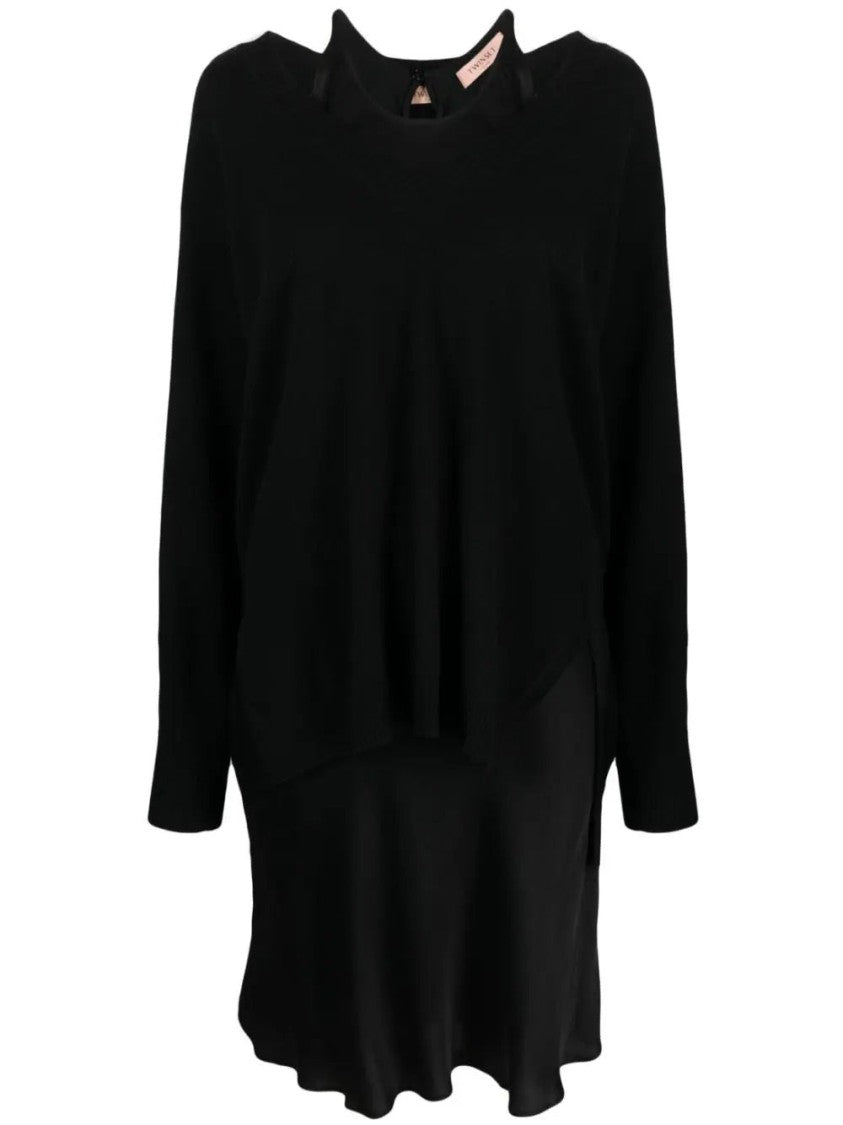Twin-Set Layered Black Midi Dress With Relaxed Silhouette