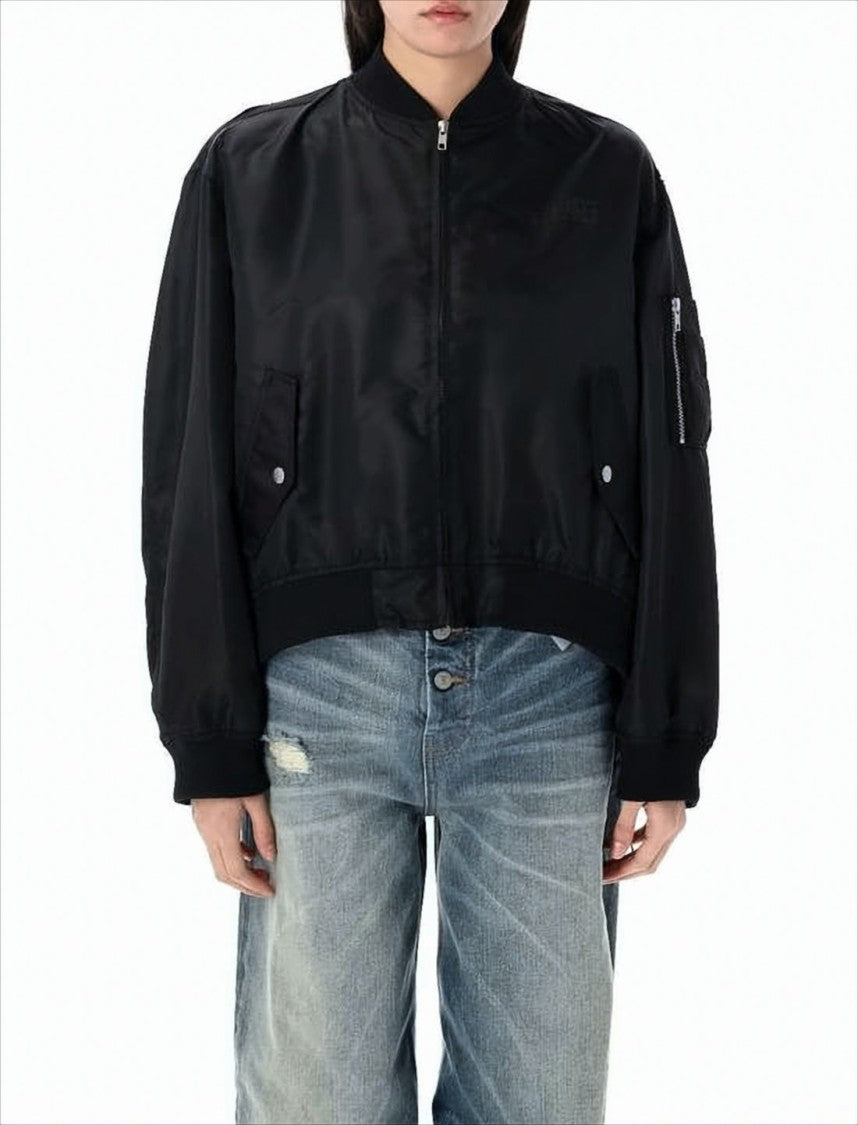 Mm6 By Maison Margiela Cropped Boxy Jacket With Shiny Polyamide Exterior
