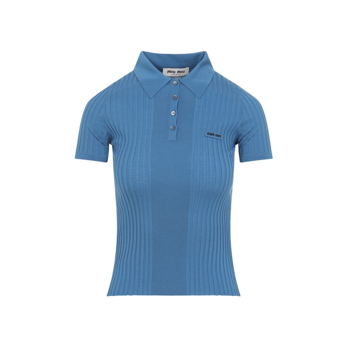 Miu Miu Ribbed Knit Polo Shirt In Wool