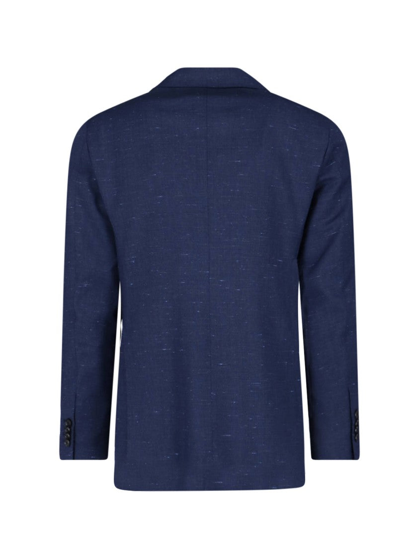 Caruso Double-Breasted Wool And Silk Blazer, Blue
