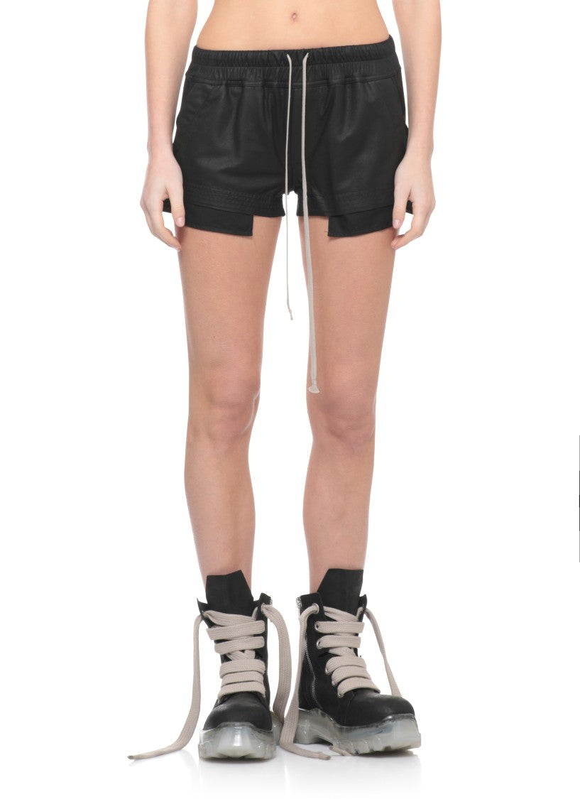 Rick Owens Black Fog Boxers Leather Shorts