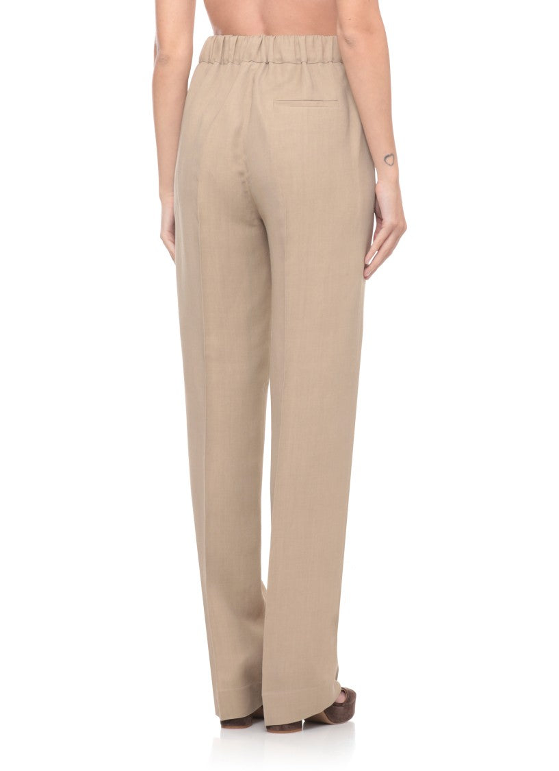 Antonelli Firenze Beige Selena Drawstring Linen-Blend Pants