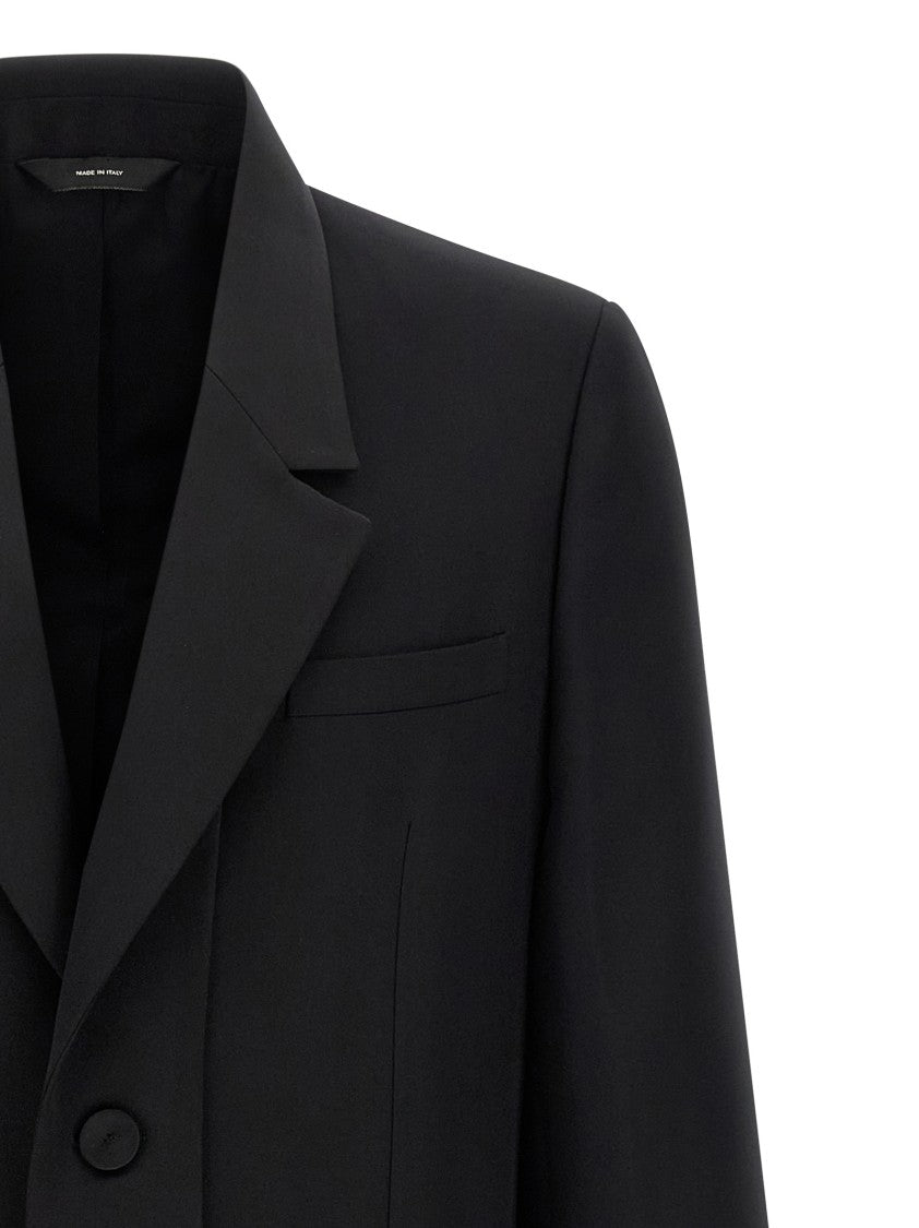 Fendi Crepe Wool Coat With Double Layer Satin Lapel