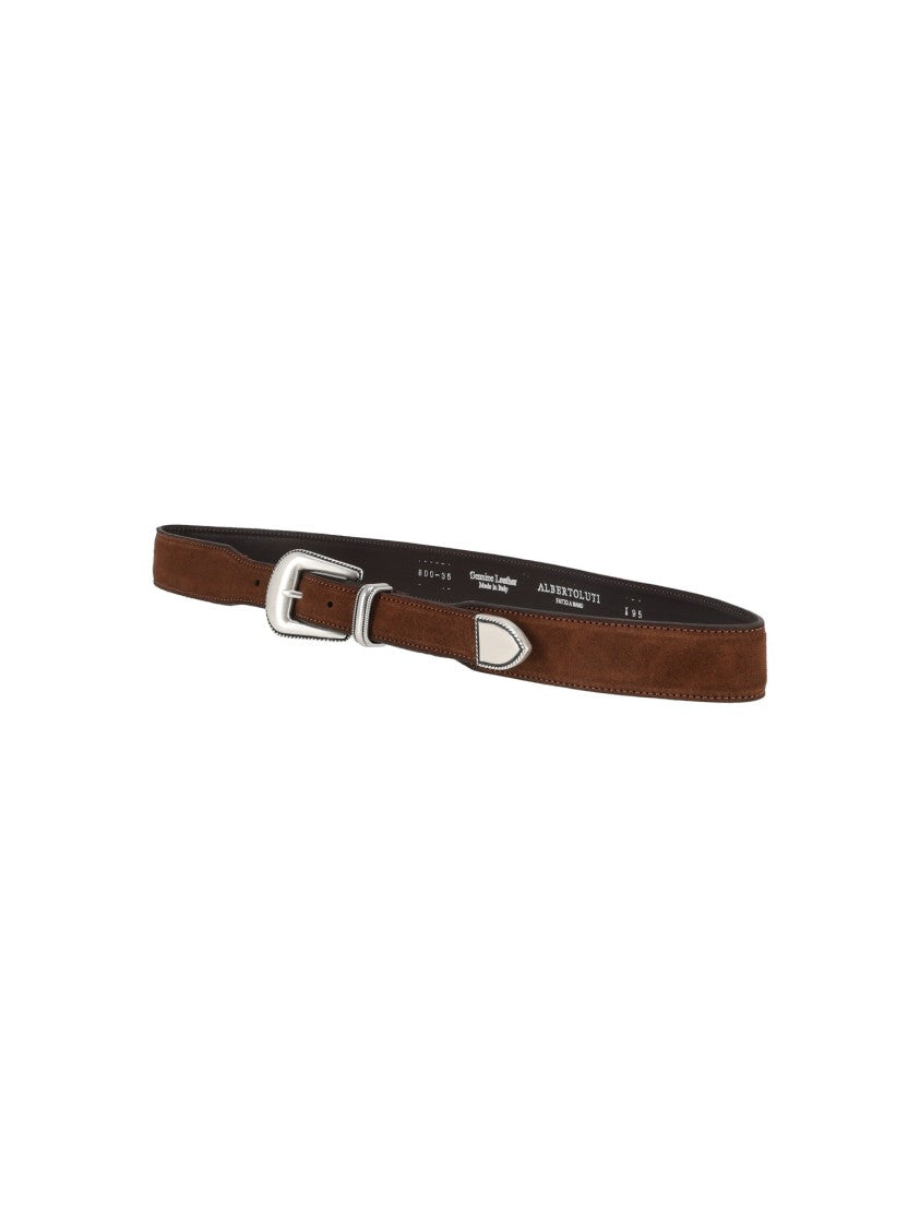 Alberto Luti Slim Western Silver Buckle Suede Belt