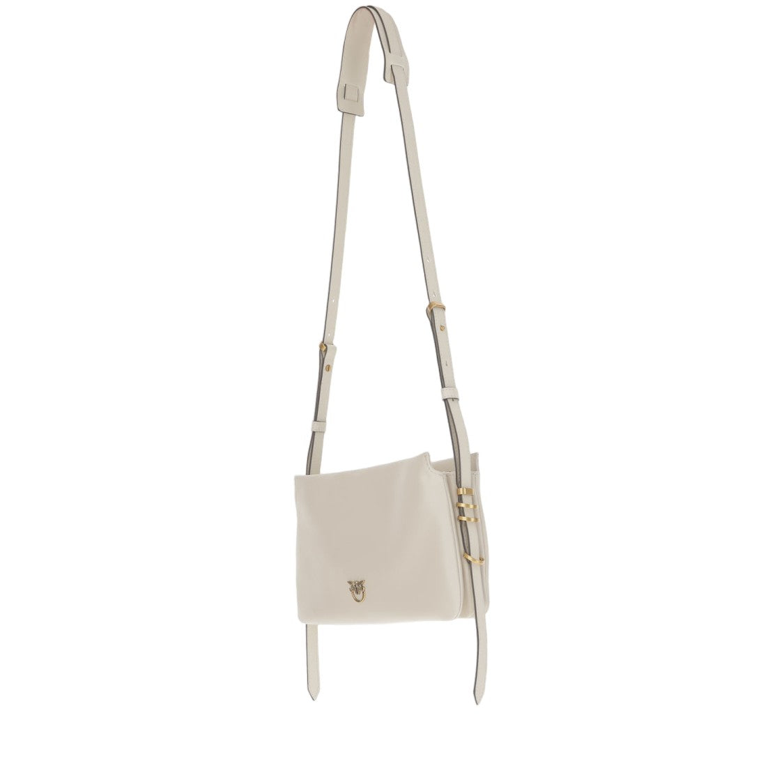 Pinko Rectangular White Leather Handbag With Love Birds Detail