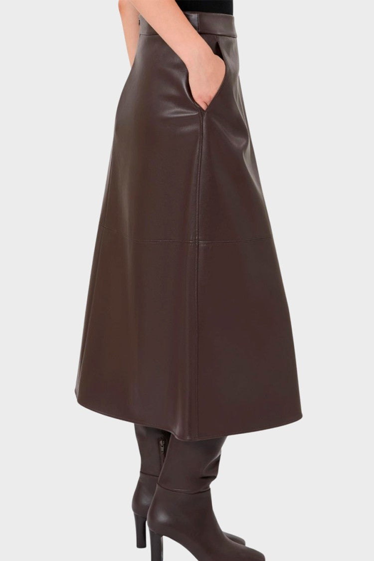 Max Mara Dark Brown Smmnordica Leather-Look Midi Skirt