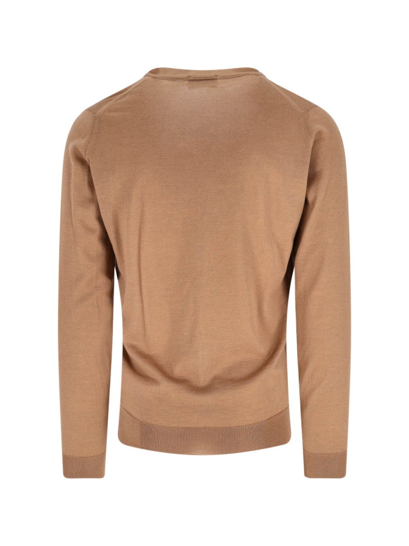 John Smedley Classic Brown Sweater With Fine Knit Texture And Ribbed Accents