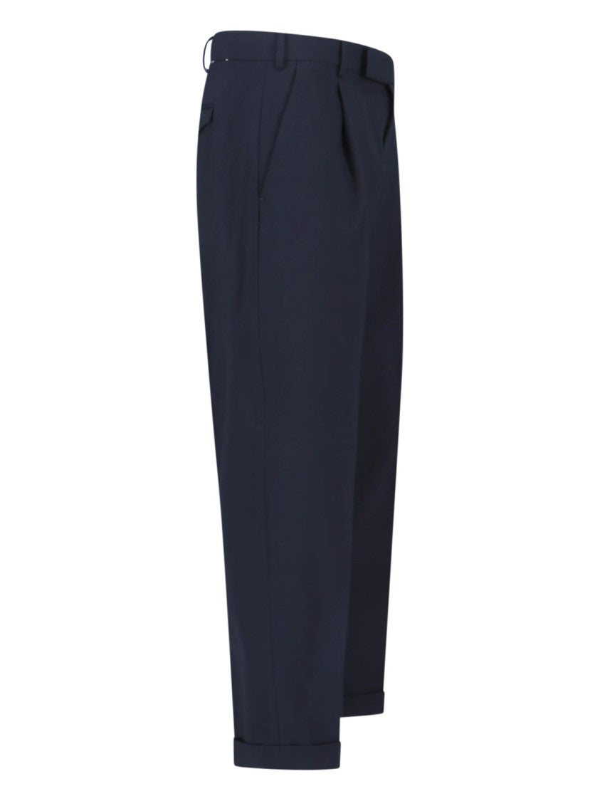 Pt Torino Mid-Rise Virgin Wool Trousers With Pleats And Silver Hardware