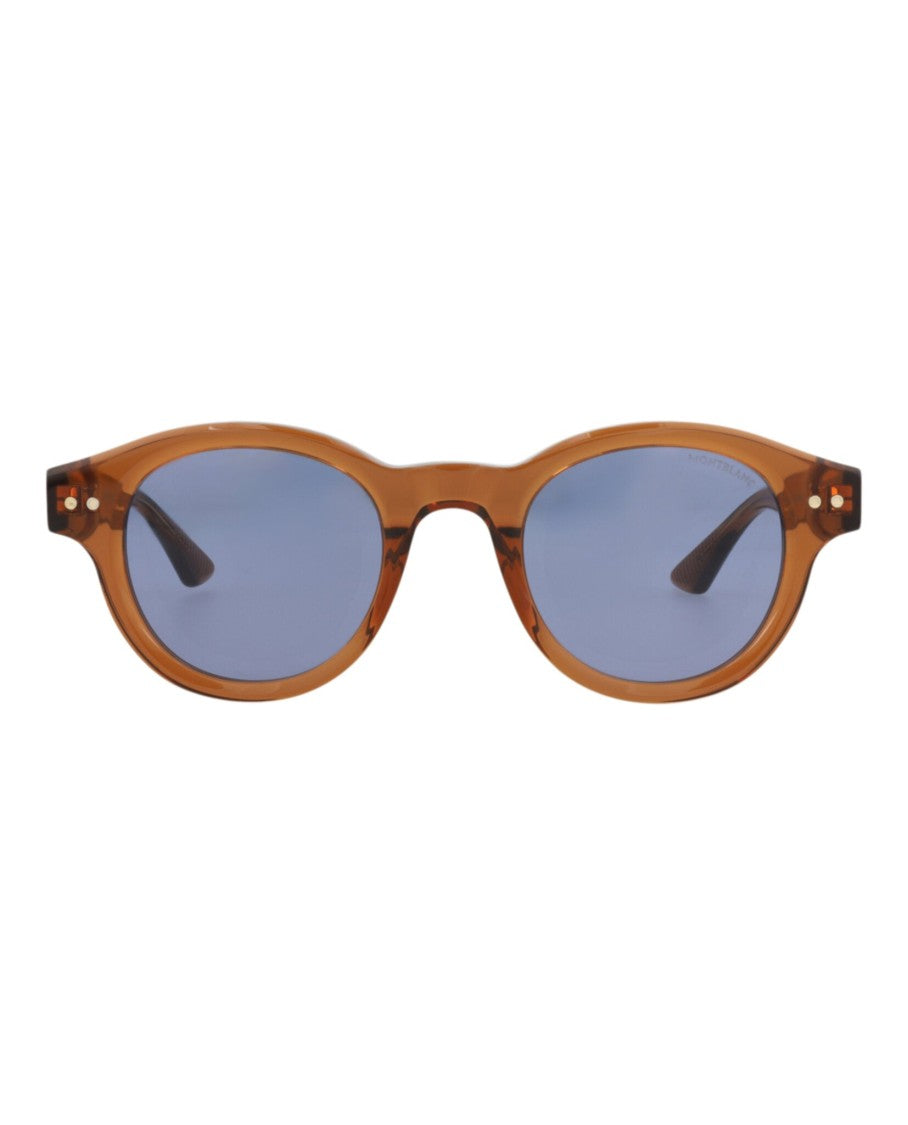 Montblanc Round-Oval Sunglasses In Translucent Amber Recycled Acetate
