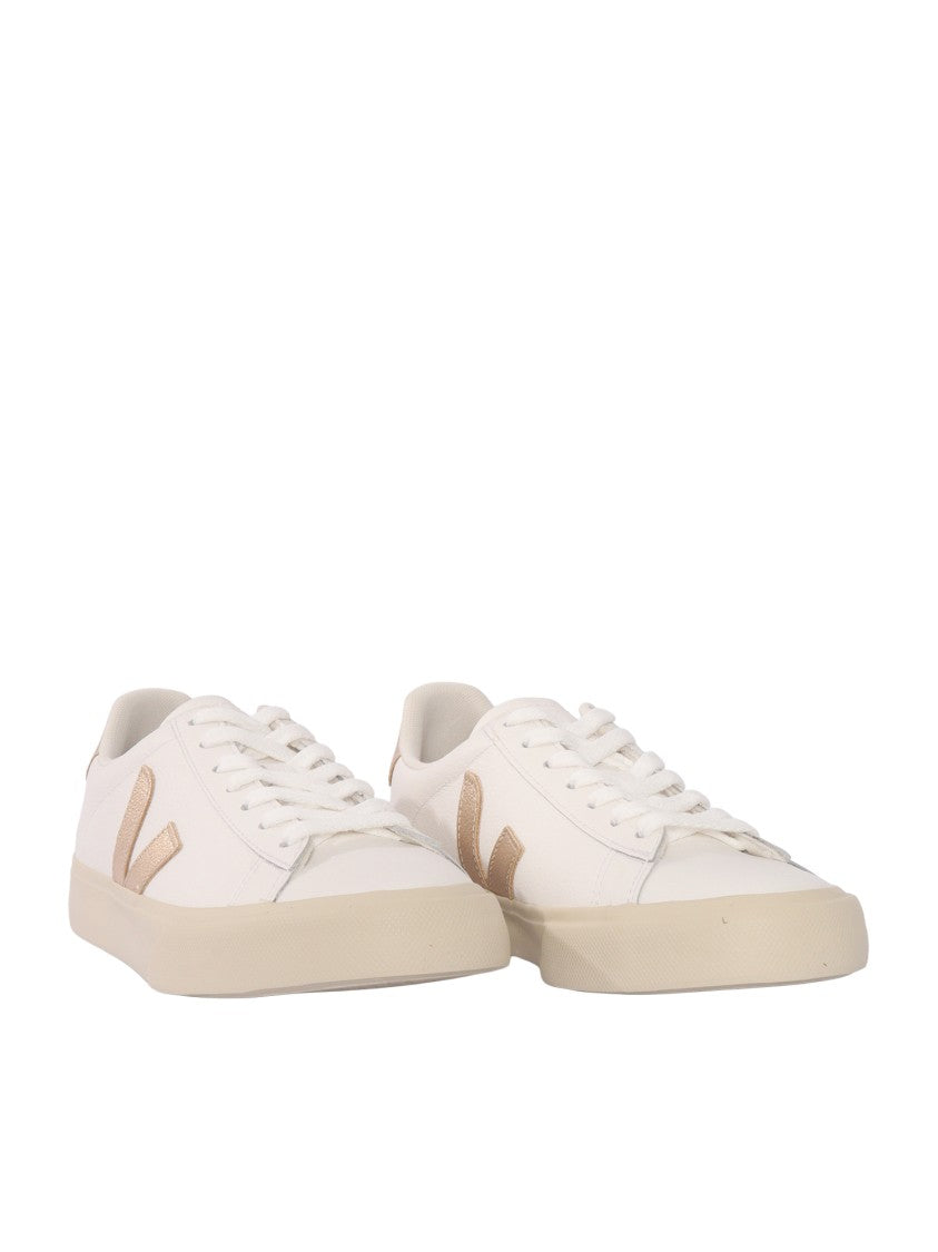 Veja White Campo Metallic Accent Leather Sneakers