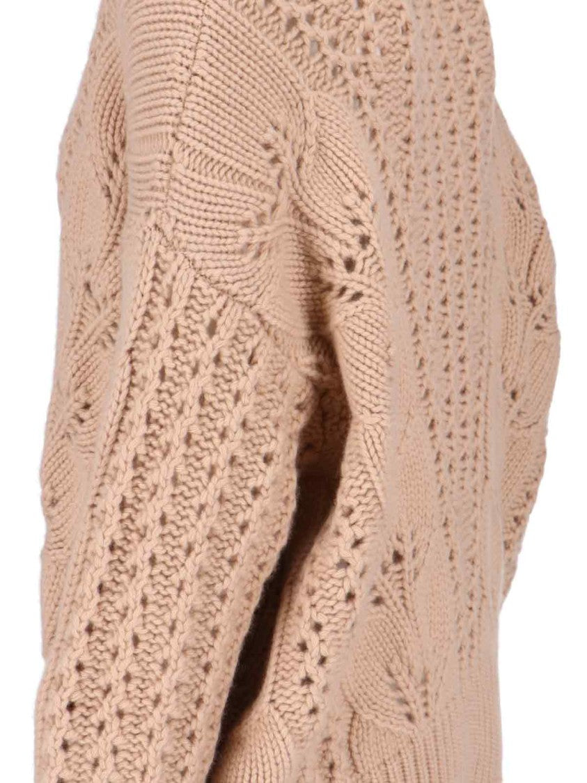 Ermanno Scervino Cashmere Sweater With Openwork Floral Design And V-Neckline