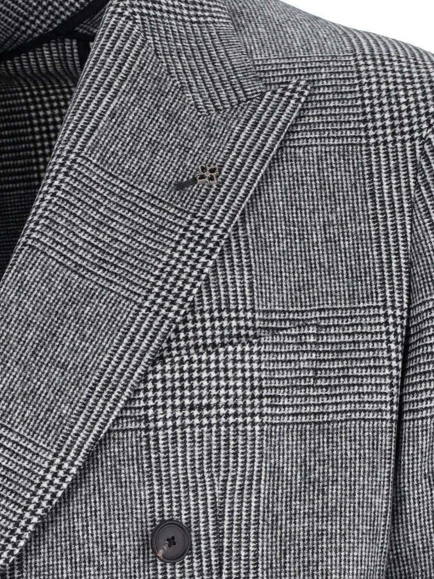 Tagliatore Double-Breasted Houndstooth Suit With Signature Silver Details