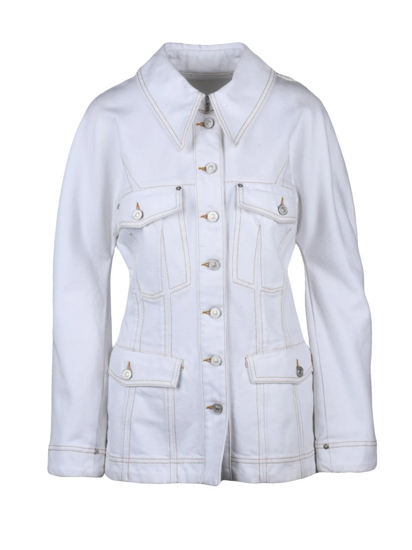 Givenchy White Fitted Spear Collar Cotton Denim Coat