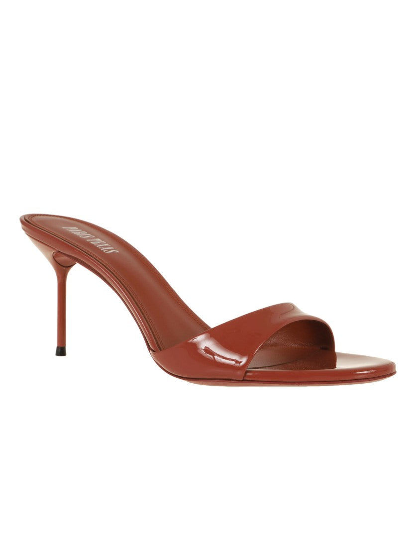 Paris Texas Brown Calfskin Mule With High-Gloss Patent Finish
