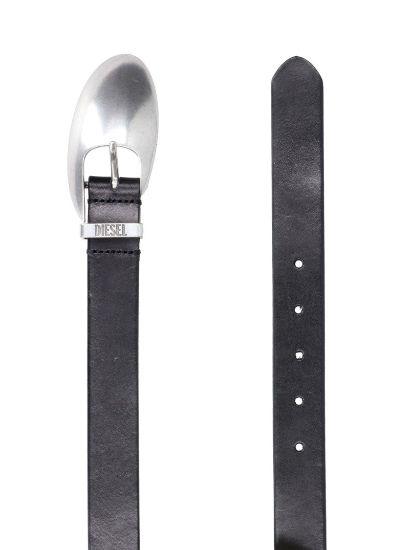Diesel B-1Dr Leather Belt With Metal Logo Buckle