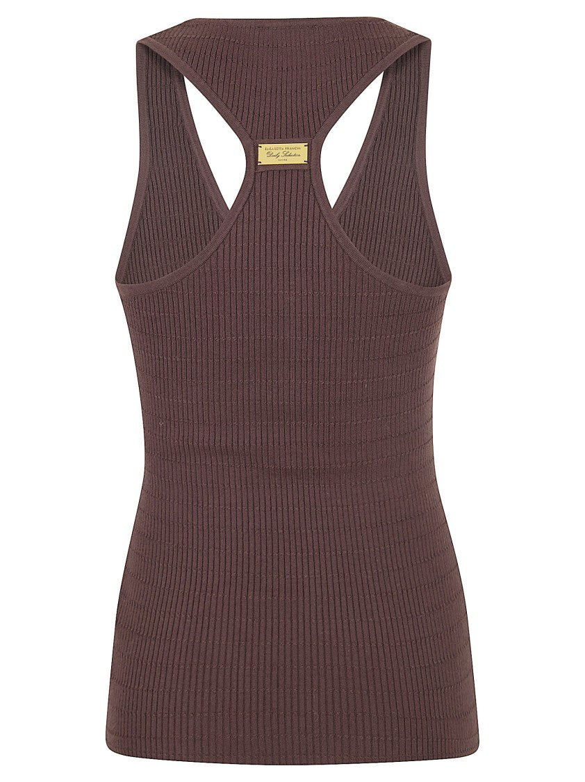 Elisabetta Franchi Sleeveless Ribbed Top With Racerback And Gold Accents