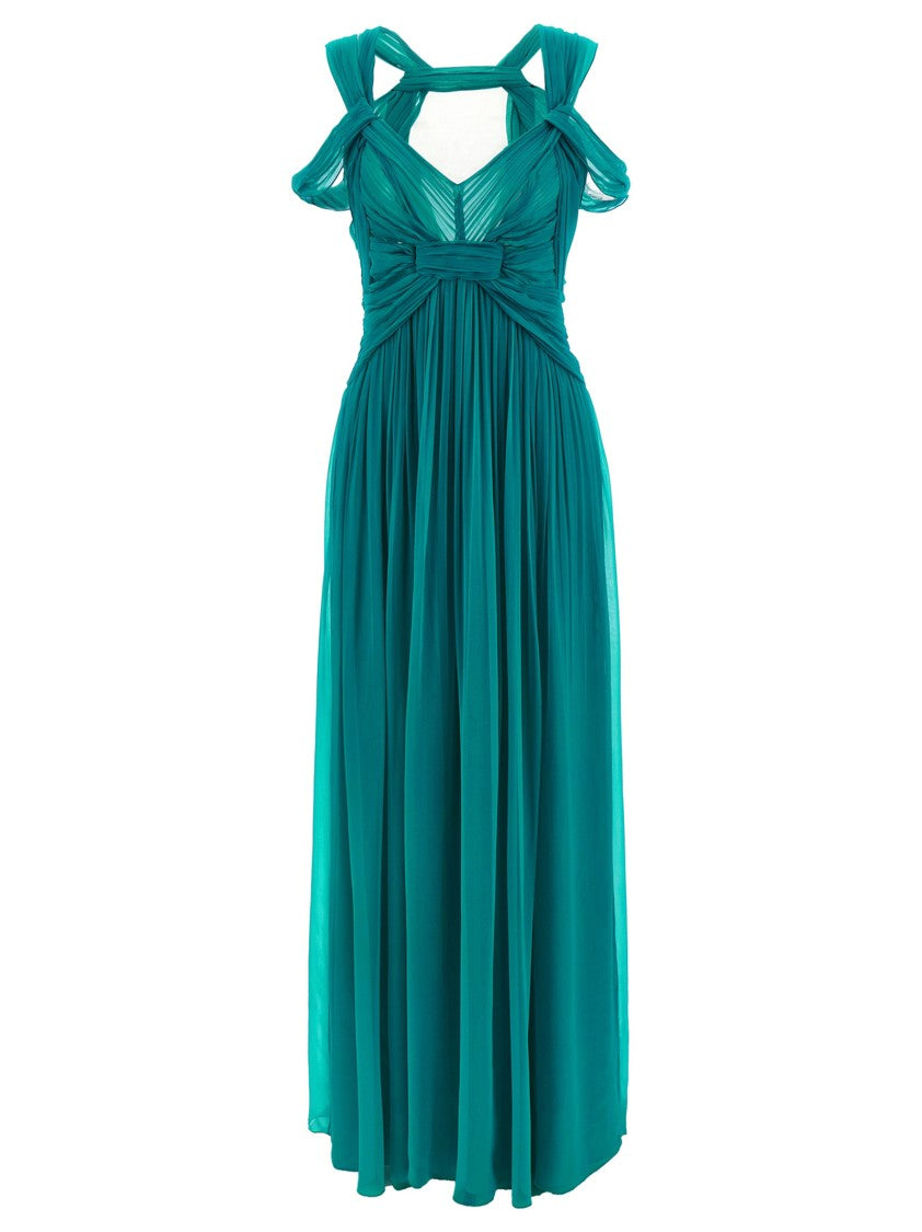 Alberta Ferretti Long Chiffon Dress With Tulle Mesh