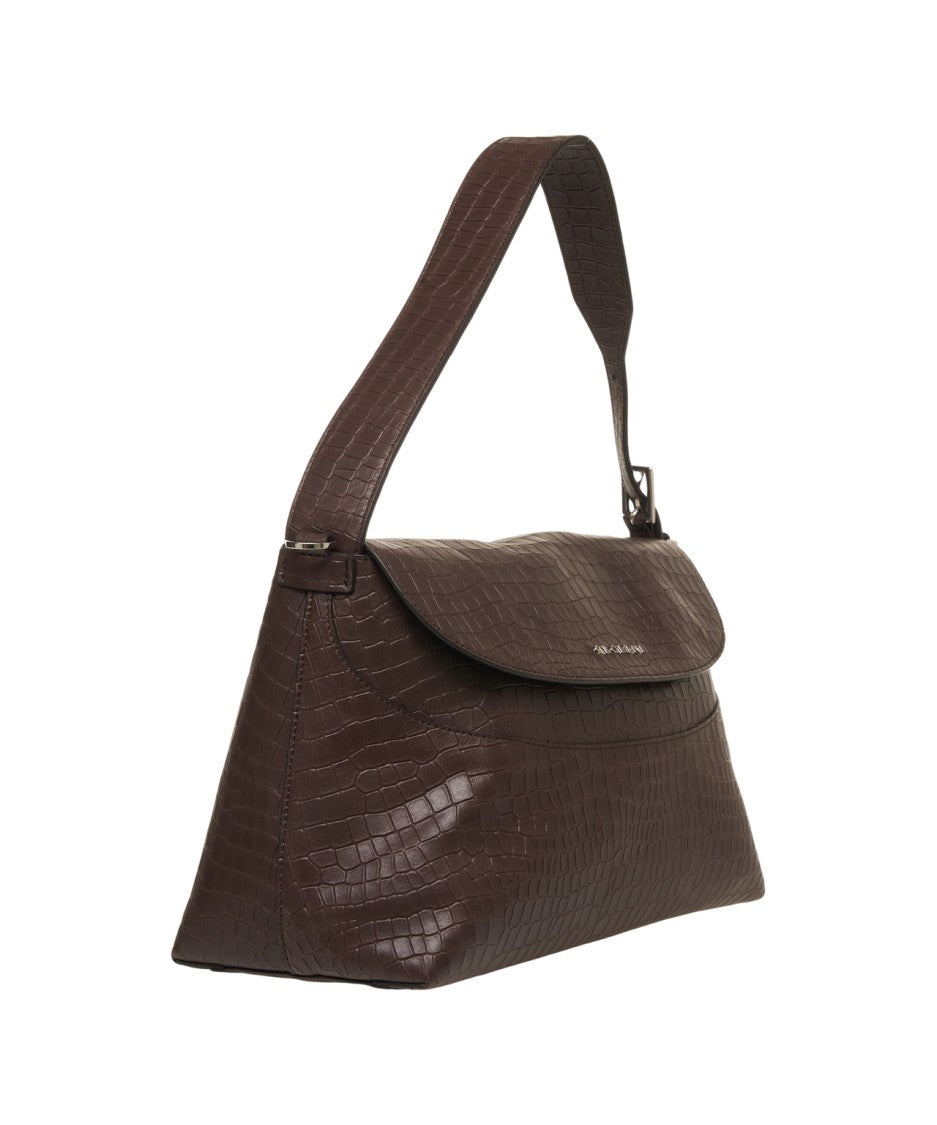 Orciani Crocodile Effect Shoulder Bag With Flap Closure And Adjustable Strap
