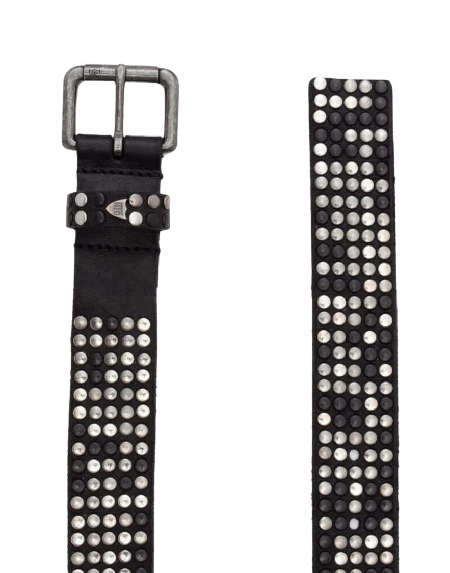 Htc Studs Leather Belt – Black Studded Belt - Dark Buckle