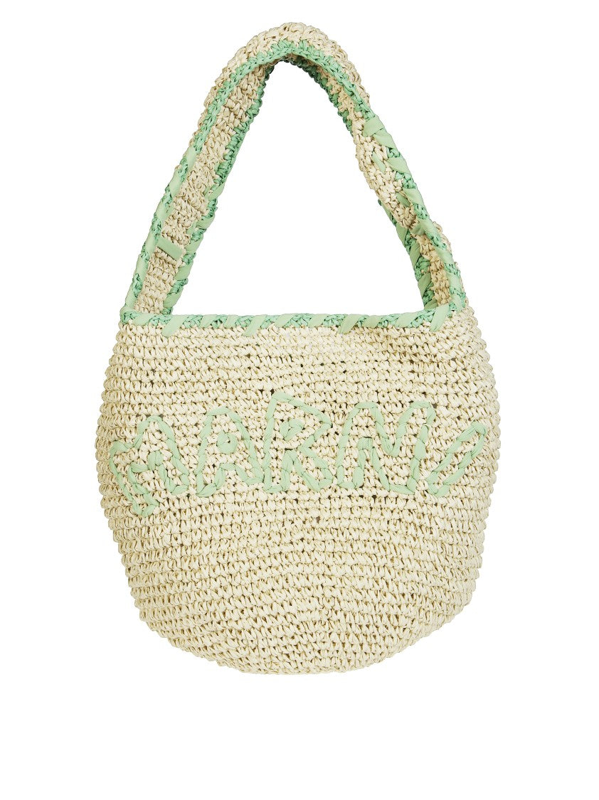Marni Woven Shoulder Bag With Soft Green Trim And Slouchy Silhouette