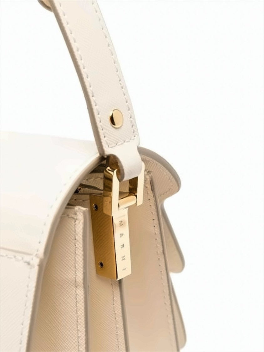 Marni Structured White Calf Leather Shoulder Bag With Gold-Tone Clasp