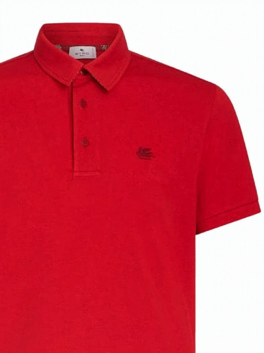 Etro Solid Red Polo Shirt With Classic Collar