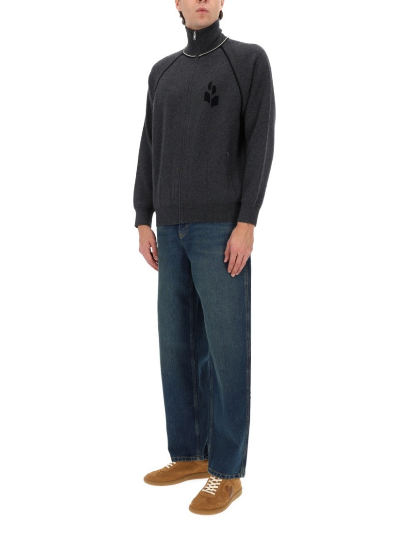 Isabel Marant Sergio Charcoal Zip-Up Cotton-Blend Sweatshirt