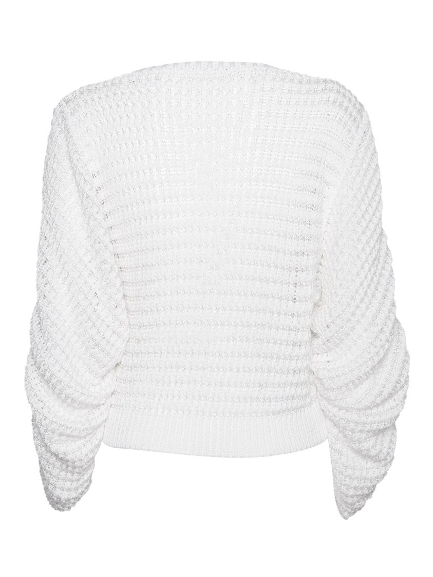 Alberta Ferretti White Round Neck Sweater With Textured Pattern