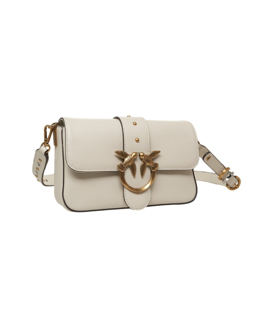 Pinko Minimalist White Leather Crossbody Bag With Metallic Bird Accents