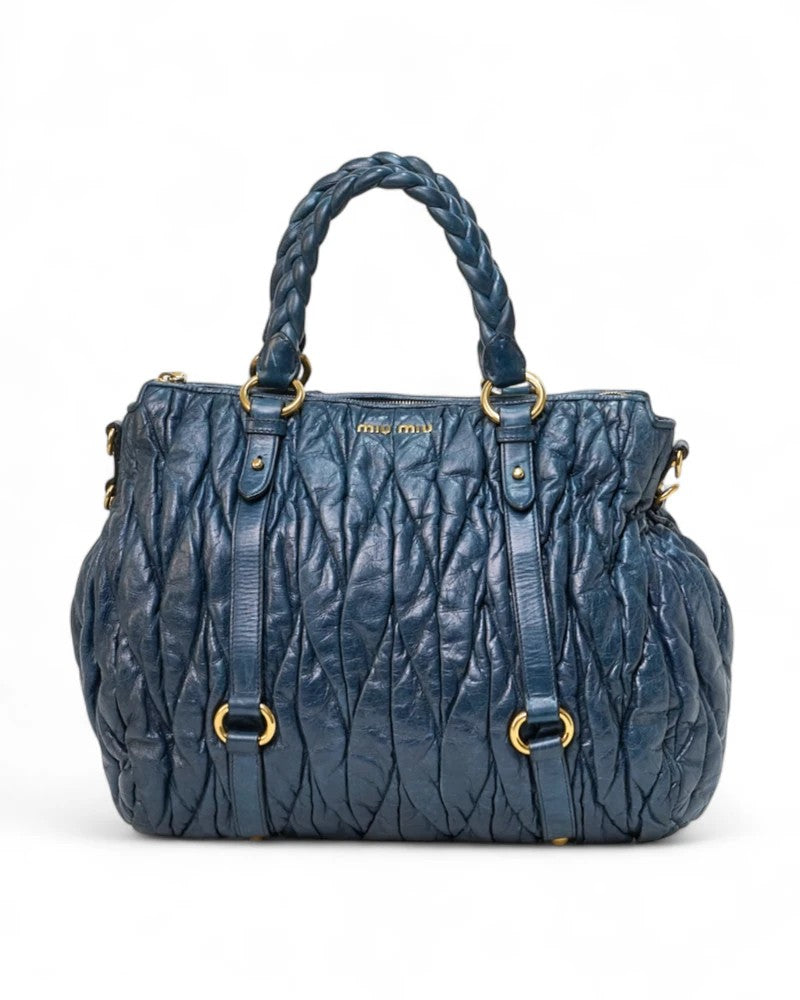 Miu Miu Blue Embossed Large Zip Shopper