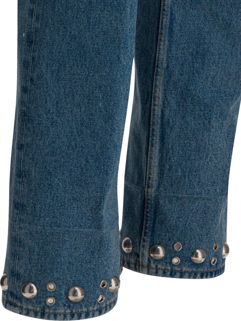Valentino Straight-Leg Denim Jeans With Metallic Cabochon Accents
