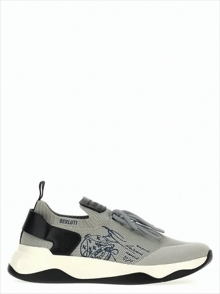 Berluti Sporty Knitted Sneakers With Bicycle Graphic And Sock-Like Fit