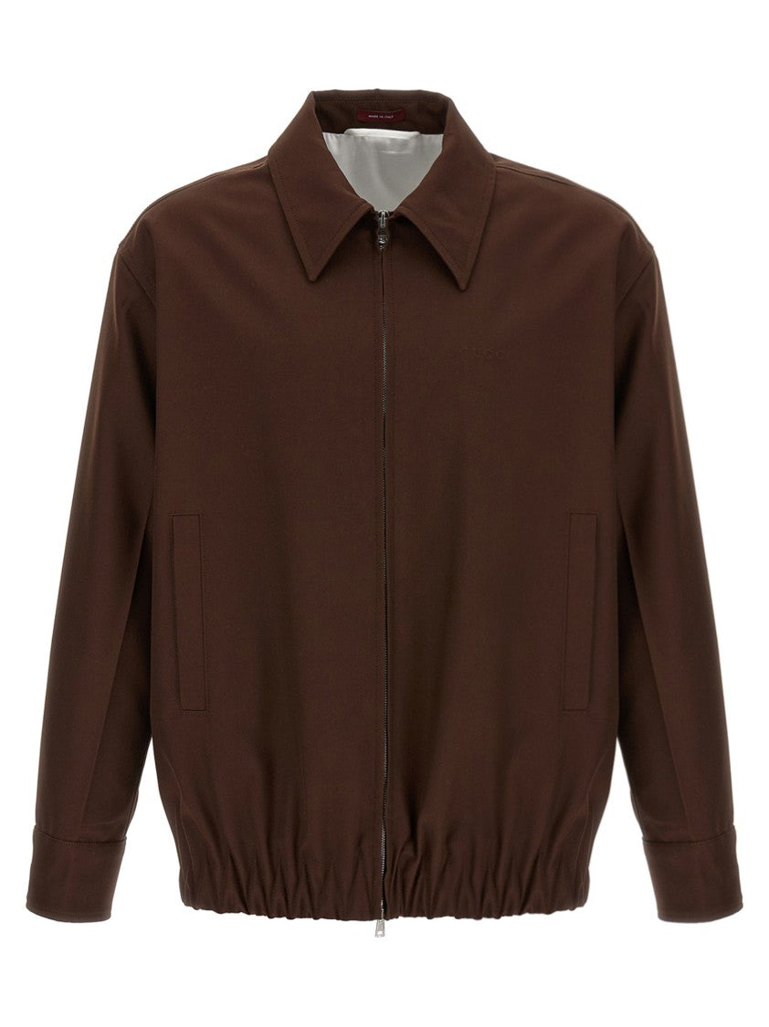 Gucci Wool Twill Jacket With Classic Collar And Front Zip Closure