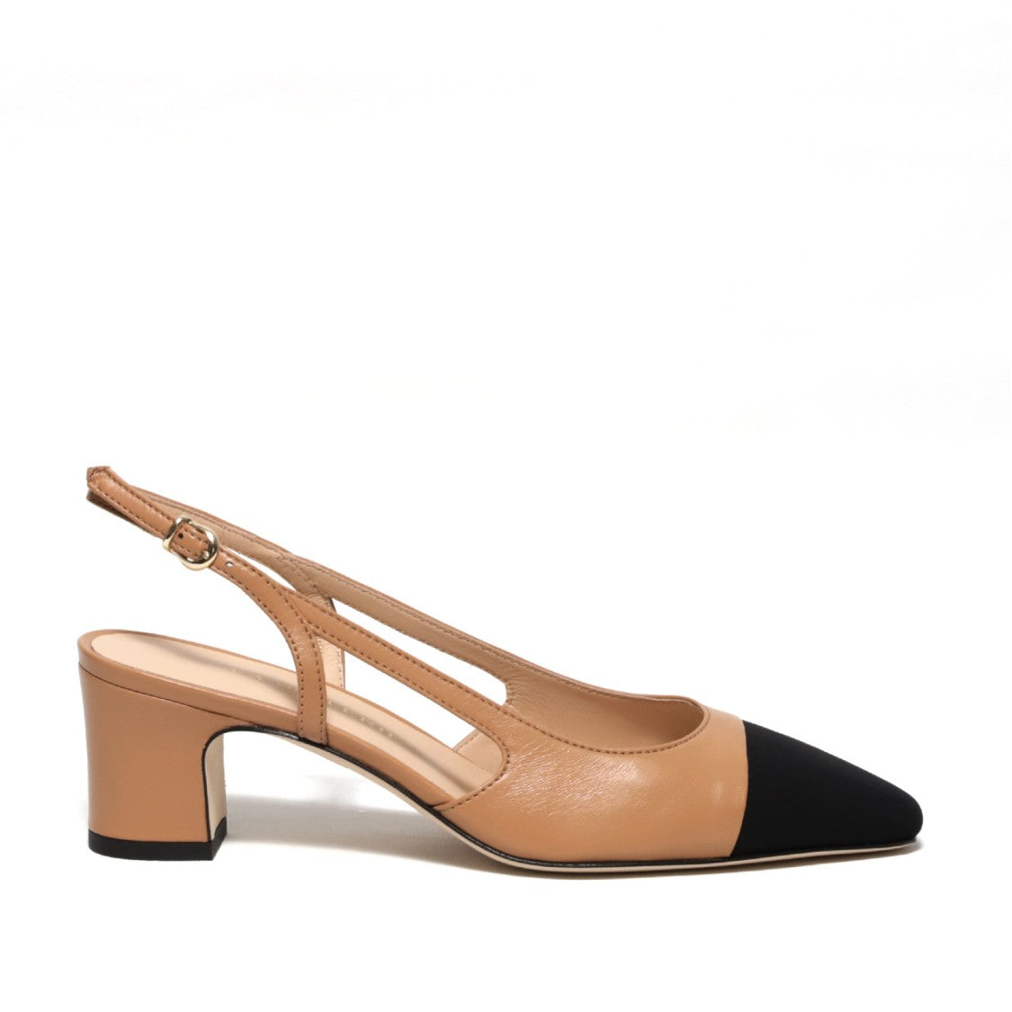 La Sellerie Nappa Leather Slingback With Black Fabric Toe Cap