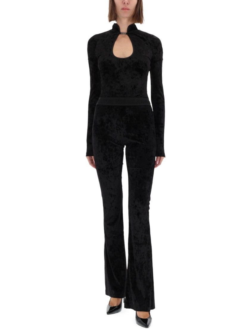 Versace Jeans Couture Black Velvety Keyhole Long-Sleeved Top