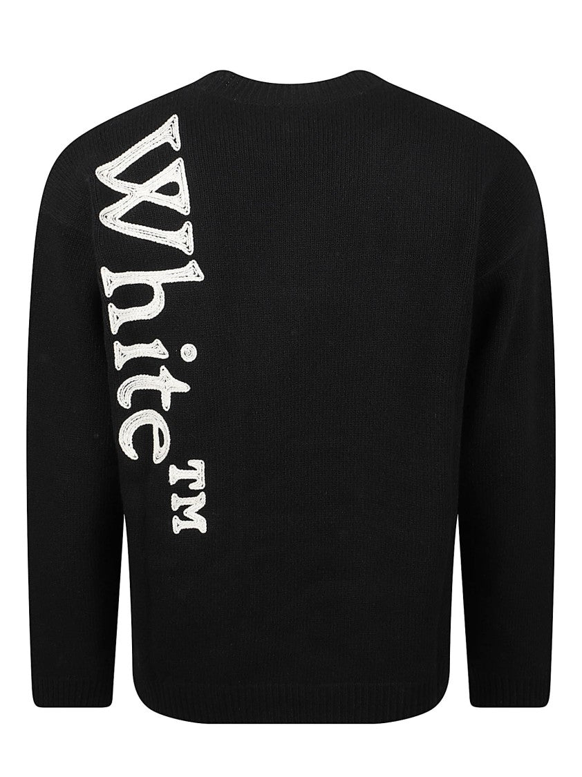 Off-White Black Vertical Bookish Asymmetrical Wool-Blend Sweater