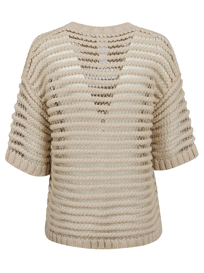 Fabiana Filippi Open-Knit Beige Sweater With Ribbed Edges