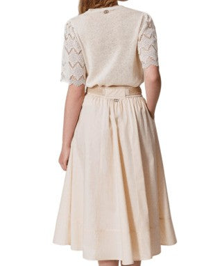 Twin-Set Knee-Length Flared Skirt With Removable Raffia Belt
