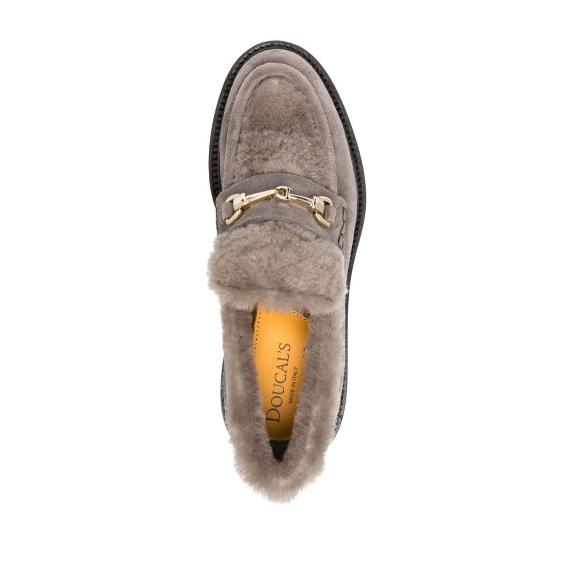 Doucal's Grey Plush Sheepskin Lining Flat Leather Loafers