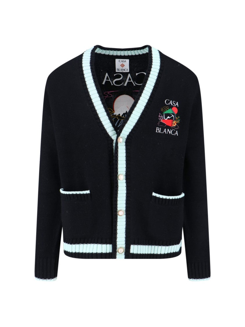 Casablanca "Casa Mountain Temple" Cardigan – Black And Light Blue