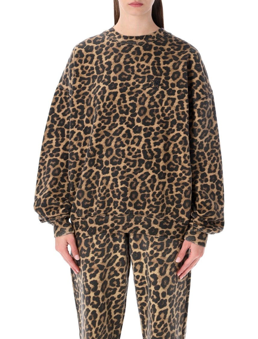 Anine Bing Oversized Leopard Print Cotton Miles Sweatshirt