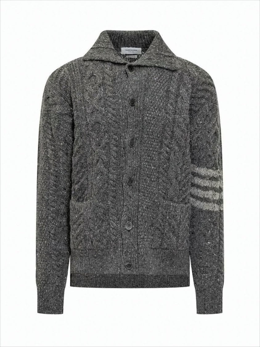 Thom Browne Textured Cable Knit Cardigan With Button-Up Front